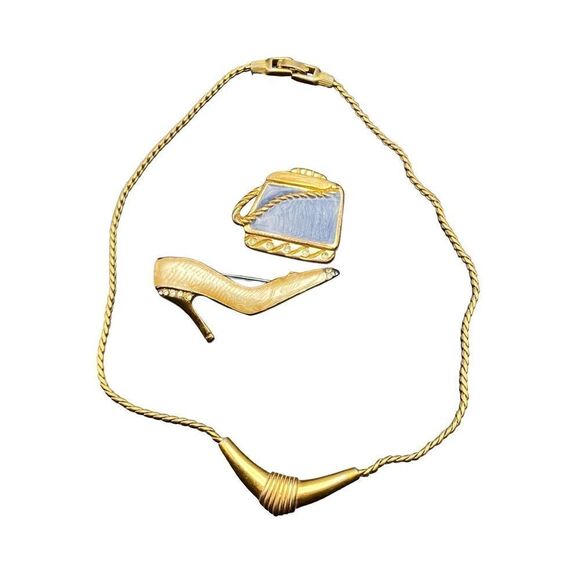 Monet signed ribbed rope twist choker necklace with similar pins brooches - Picture 2 of 9